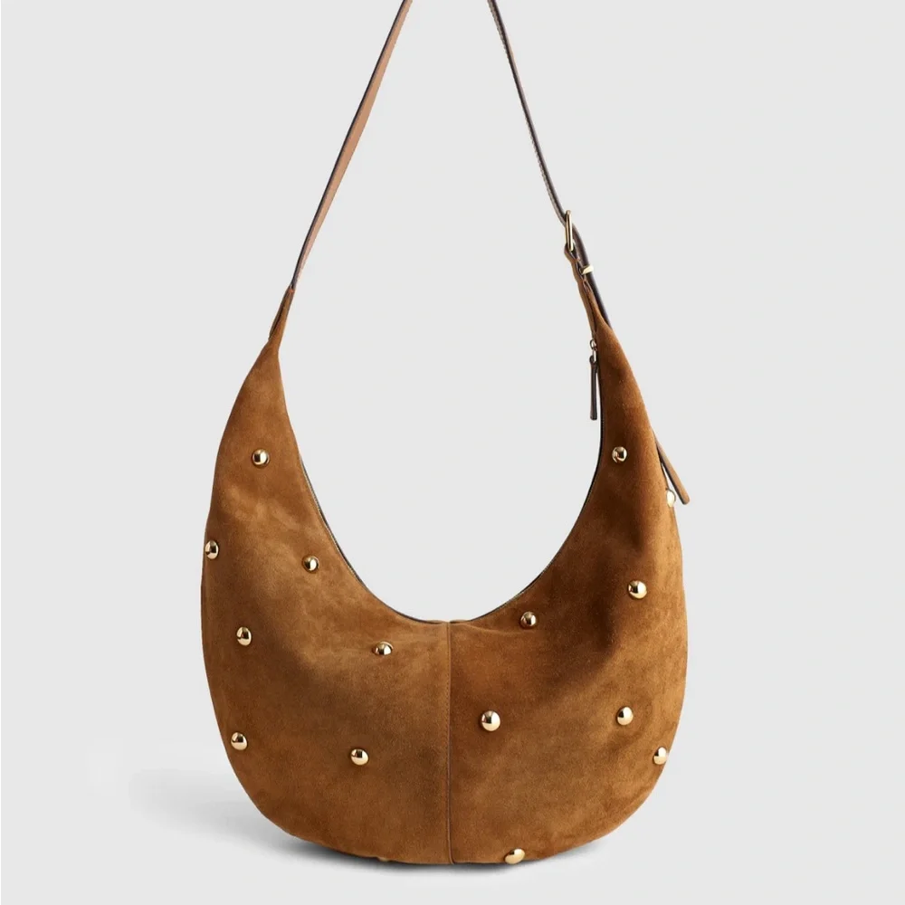 NWT MADEWELL ESSENTIAL CURVE SUEDE SHOULDER/CROSSBODY BAG. Dried acorn - Picture 2 of 9